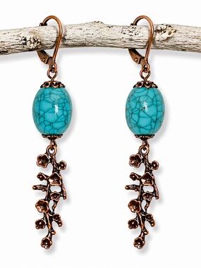 Turquoise Copper Dangle Earrings Boho Floral Drop Handmade